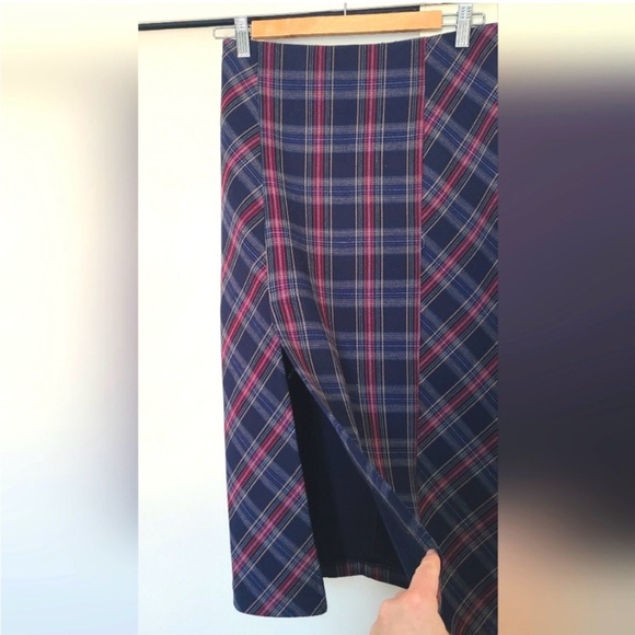 Free People See You Glow Wellington Plaid Tartan Midi Pencil Skirt size 6 - Picture 4 of 8